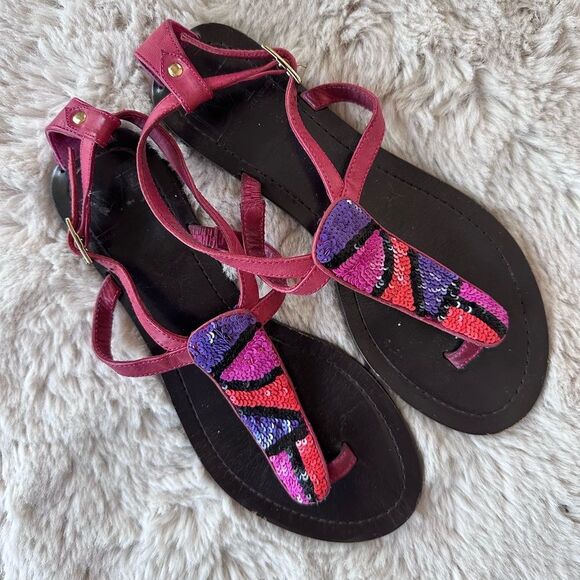 DVF Diane Von Furstenberg Sequin Embellished Ankle Strap Sandals Pink Purple 5.5 - Picture 7 of 14